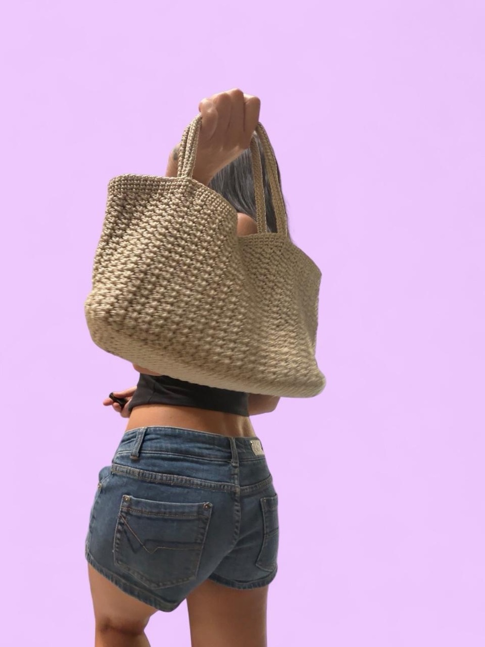 Woven Straw Tote Bag - Natural Beige